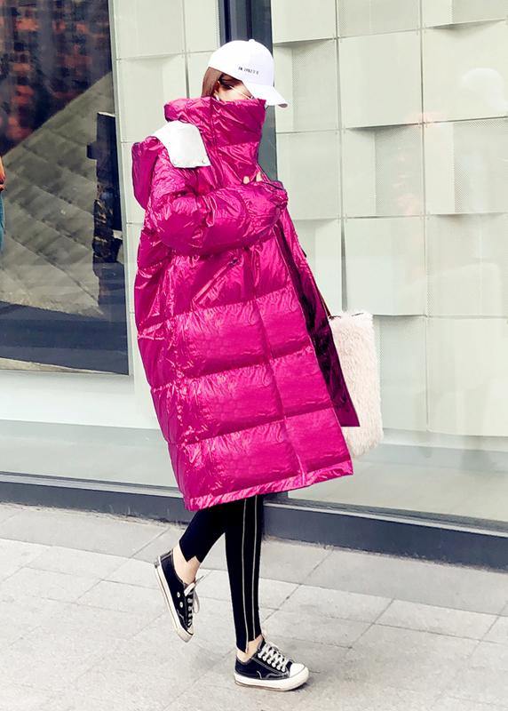 Warm oversize winter jacket coats rose hooded zippered down jacket woman - bagstylebliss