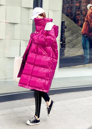 Warm oversize winter jacket coats rose hooded zippered down jacket woman - bagstylebliss