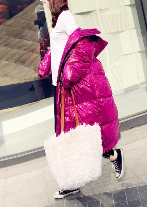 Warm oversize winter jacket coats rose hooded zippered down jacket woman - bagstylebliss