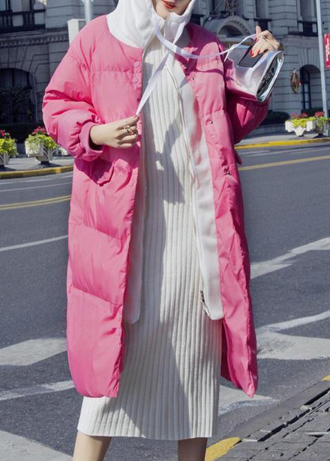Warm pink down coat winter Loose fitting down jacket hooded drawstring fine coats - bagstylebliss
