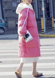 Warm pink down coat winter Loose fitting down jacket hooded drawstring fine coats - bagstylebliss