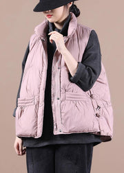 Warm pink down coat winter Loose fitting womens parka stand collar zippered Jackets - bagstylebliss