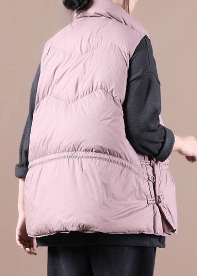 Warm pink down coat winter Loose fitting womens parka stand collar zippered Jackets - bagstylebliss
