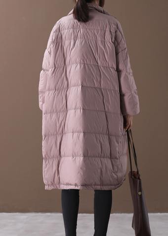 Warm plus size down jacket coats pink stand collar Large pockets duck down coat - bagstylebliss