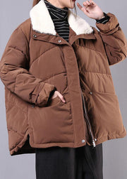 Warm plus size down jacket lapel coats chocolate pockets zippered winter parkas - bagstylebliss