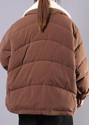 Warm plus size down jacket lapel coats chocolate pockets zippered winter parkas - bagstylebliss