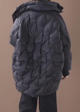 Warm plus size down jacket stand collar black zippered duck down coat - bagstylebliss