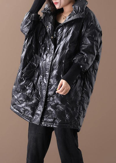 Warm plus size jackets coats black stand collar zippered goose Down coat - bagstylebliss