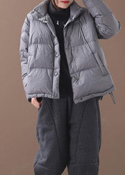 Warm plus size snow jackets winter outwear black stand collar drawstring duck down coat - bagstylebliss
