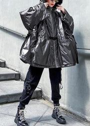 Warm plus size warm winter coat hooded coats gray drawstring outwear - bagstylebliss