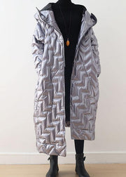 Warm silver glossydown coat winter plus size hoodedwomens parka thick Elegant Jackets - bagstylebliss