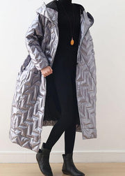 Warm silver glossydown coat winter plus size hoodedwomens parka thick Elegant Jackets - bagstylebliss
