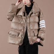 Warm snow jackets overcoat chocolate stand collar zippered goose Down coat - bagstylebliss