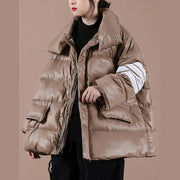 Warm snow jackets overcoat chocolate stand collar zippered goose Down coat - bagstylebliss