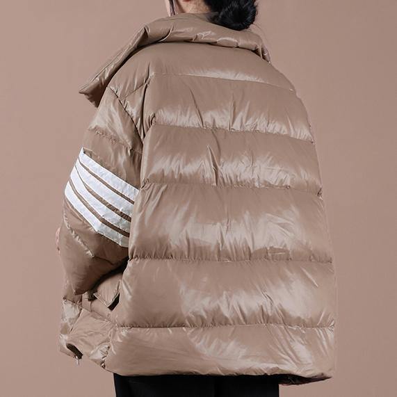 Warm snow jackets overcoat chocolate stand collar zippered goose Down coat - bagstylebliss
