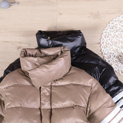 Warm snow jackets overcoat chocolate stand collar zippered goose Down coat - bagstylebliss