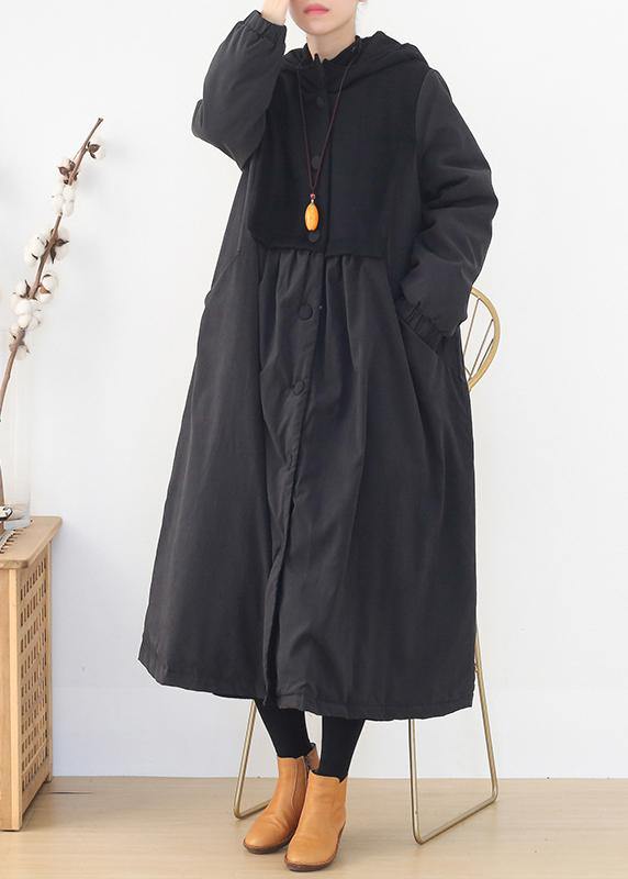 Warm trendy plus size down overcoat black hooded patchwork Parkas for women coats - bagstylebliss