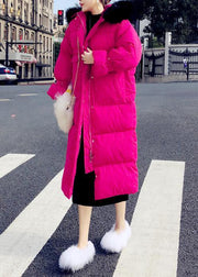 Warm trendy plus size winter jacket overcoat rose hooded zippered duck down coat - bagstylebliss