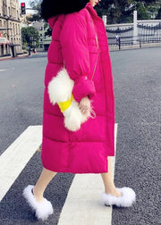 Warm trendy plus size winter jacket overcoat rose hooded zippered duck down coat - bagstylebliss