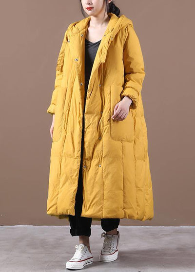 Warm yellow warm winter coat plus size clothing down jacket hooded Large pockets Elegant coats - bagstylebliss