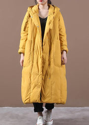 Warm yellow warm winter coat plus size clothing down jacket hooded Large pockets Elegant coats - bagstylebliss