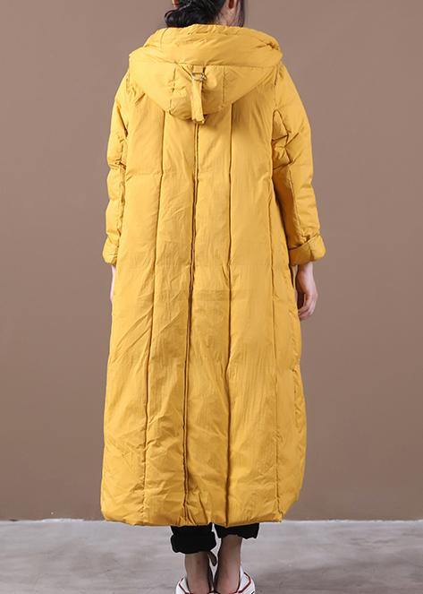 Warm yellow warm winter coat plus size clothing down jacket hooded Large pockets Elegant coats - bagstylebliss