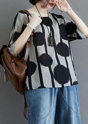 Water Ink Polka Dot Stripe Printed Cotton Linen T-shirt - bagstylebliss