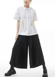 White Baggy Cotton Shirt Top Drawstring Short Sleeve