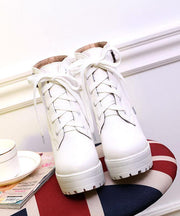 White Boots Cross Strap Chunky Boots - bagstylebliss
