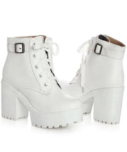 White Boots Cross Strap Chunky Boots - bagstylebliss