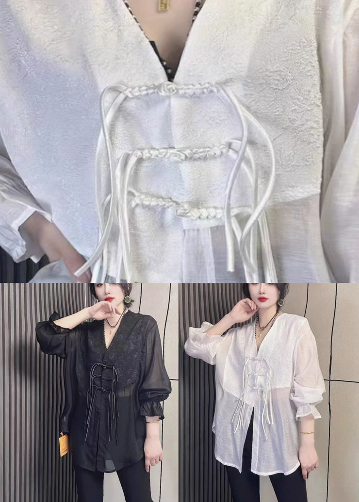 White Button Chiffon Top Long Sleeve Fall