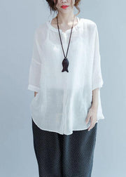 White Button Loose Casual Fall Blouses Three Quarter Sleeve - bagstylebliss