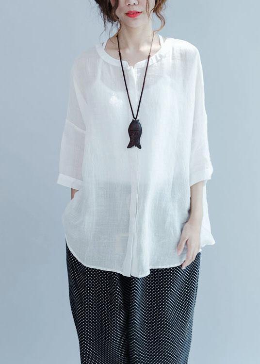 White Button Loose Casual Fall Blouses Three Quarter Sleeve - bagstylebliss