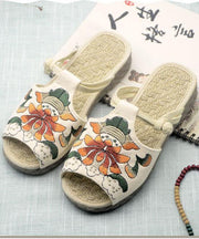 White Embroideried Cotton Flip Flops - bagstylebliss