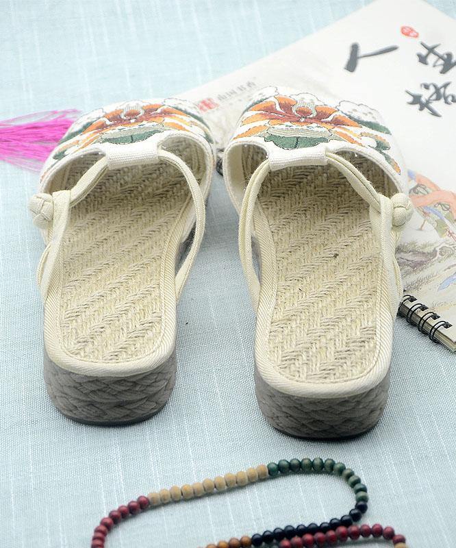 White Embroideried Cotton Flip Flops - bagstylebliss