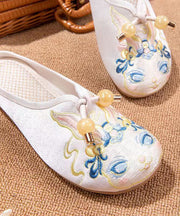 White Embroidered Splicing Flat Slippers Shoes Women