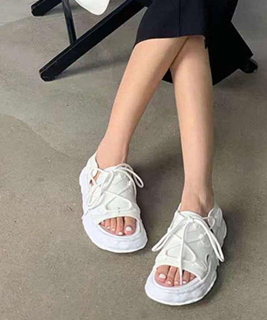 White Faux Leather Walking Sandals Cross Strap Water Sandals - bagstylebliss