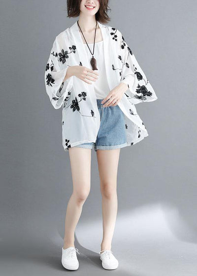 White Loose Embroideried Summer Cardigan Long Sleeve - bagstylebliss