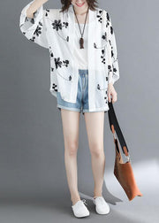 White Loose Embroideried Summer Cardigan Long Sleeve - bagstylebliss