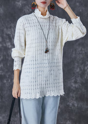 White Loose Knit Shirt Top Turtle Neck Fall