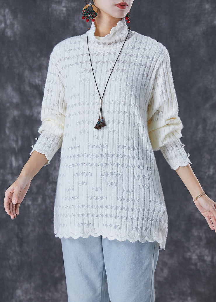 White Loose Knit Shirt Top Turtle Neck Fall