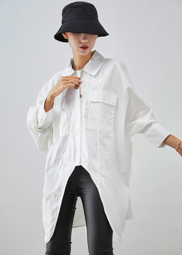 White Oversized Cotton Blouse Top Asymmetrical Fall