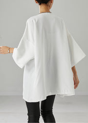 White Oversized Cotton Blouses Asymmetrical Bracelet Sleeve