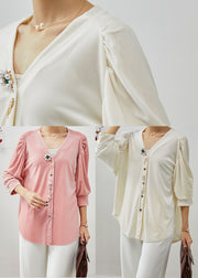 White Silk Velour Top Oversized Wrinkled Half Sleeve