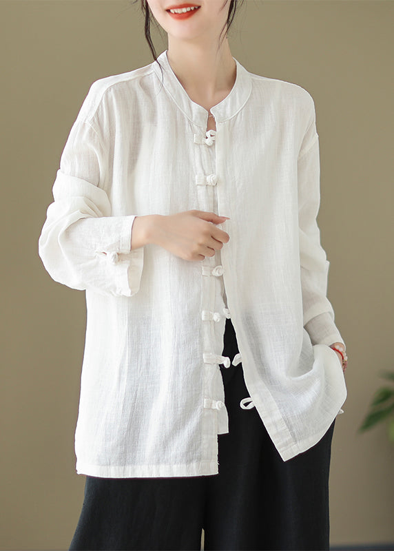 White Stand Collar Shirt Long Sleeve