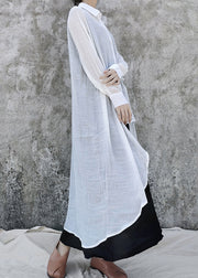 White Turn-down Collar Linen Shirts Asymmetrical Design Long Sleeve