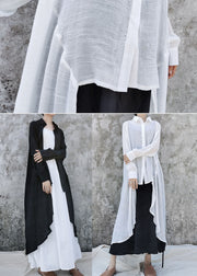 White Turn-down Collar Linen Shirts Asymmetrical Design Long Sleeve