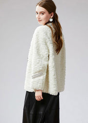 White V Neck Sashes Faux Fur Coat Winter