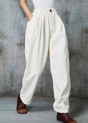 White Warm Fleece Corduroy Harem Pants Oversized Spring