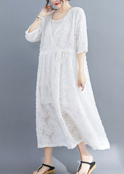 White Women Extra large hem Long Dress Two Pieces Sets Cinched Half Sleeve